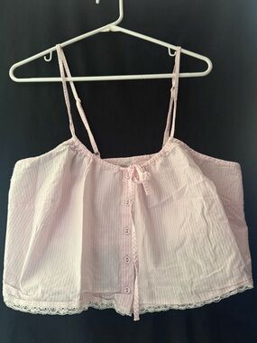 Light Pink Lace-Trim Spaghetti Strap Top - Women